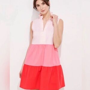 Vineyard Vines Kentucky Derby Pink & Red Tiered Ruffle Collar Mini Dress